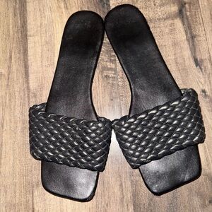 Black Braided Slide Sandals